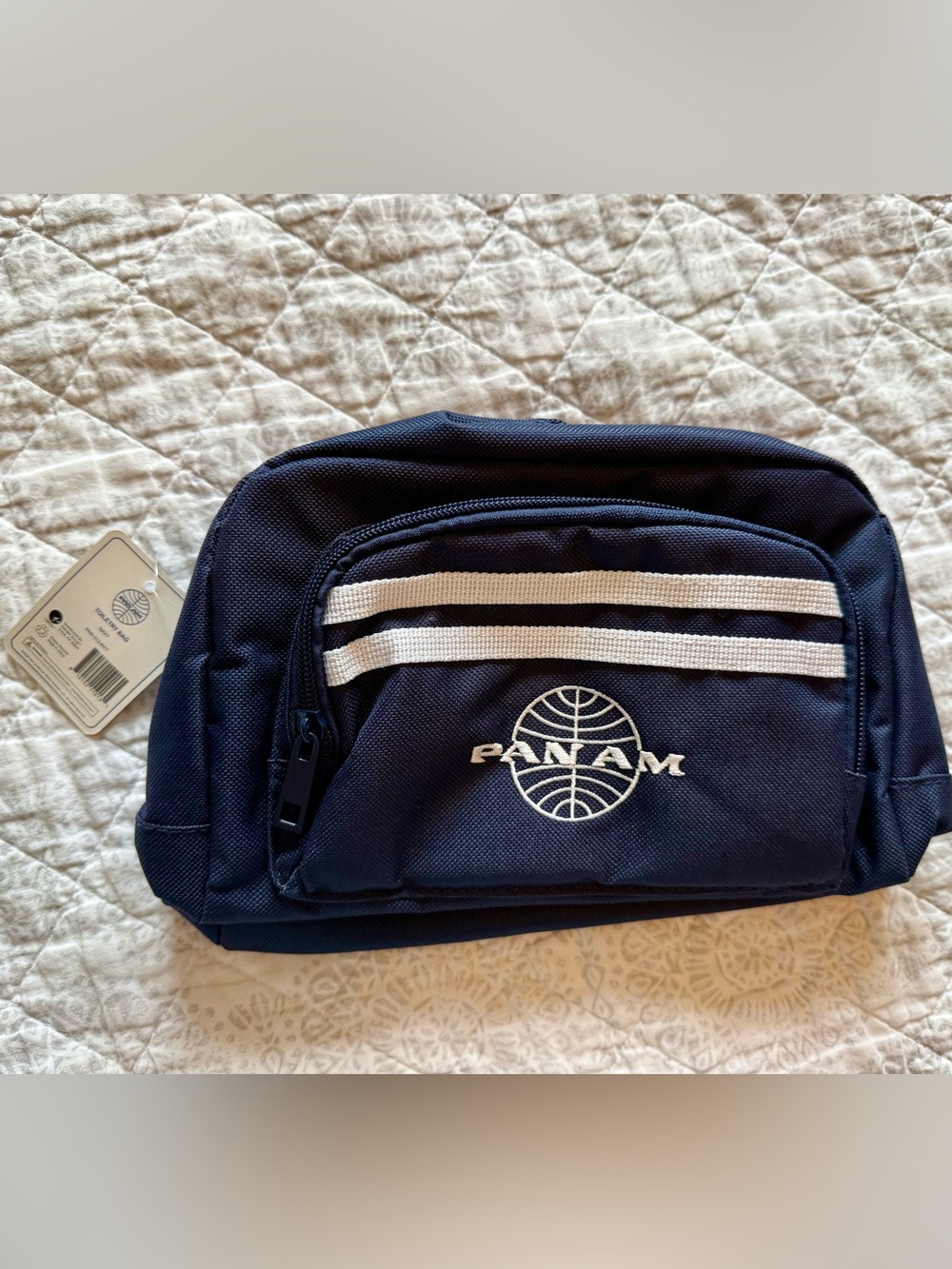 Pan Am Retro Navy Toiletries Bag with White Accent Stripes